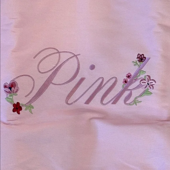 Victoria’s Secret PINK Pink Canvas Floral Embroidered Tote Bag Zip Top 1 Pocket - Picture 11 of 11